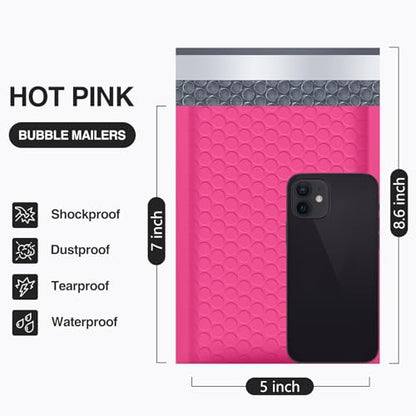 UCGOU Bubble Mailers 5x8.6" Usable Size 5x7" Padded Mailer Hot Pink 50 Pack - color: Hot Pink, size: 5x8.6" 50PC