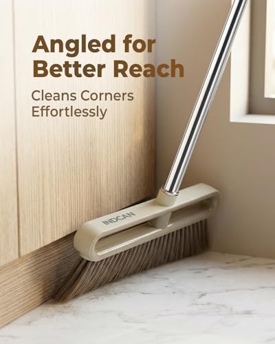 Broom and Dustpan Set with 52" Adjustable Long Handle, (Santra Lite) - color: Ivory