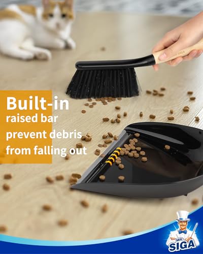 MR.SIGA Dustpan and Brush Set, Bamboo Handle, Black, 1 Set - color: Black