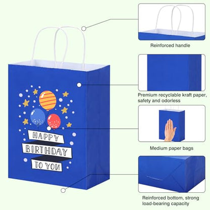 OUTUXED 150pcs Blue Paper Bags with Handles, 8x4x10 Gift Bags with Handles - color: Blue 8x4x10in, size: 1 Count (Pack of 150)