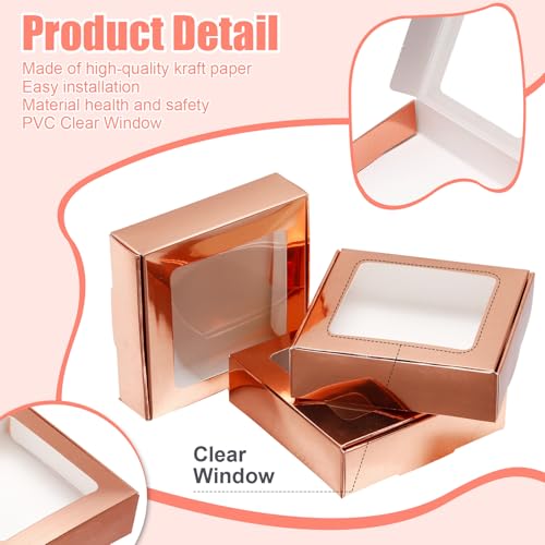 Zonon 30 Pcs Kraft Paper Boxes with Window 4.13x 4.13x 1.18inch (Rose Gold) - color: Rose Gold