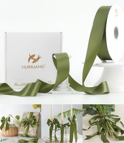 HUIHUANG Moss Green Double-Faced Satin Ribbon 1-1/2 inch x 100 Yards - color: Moss Green, size: 1-1/2 inch