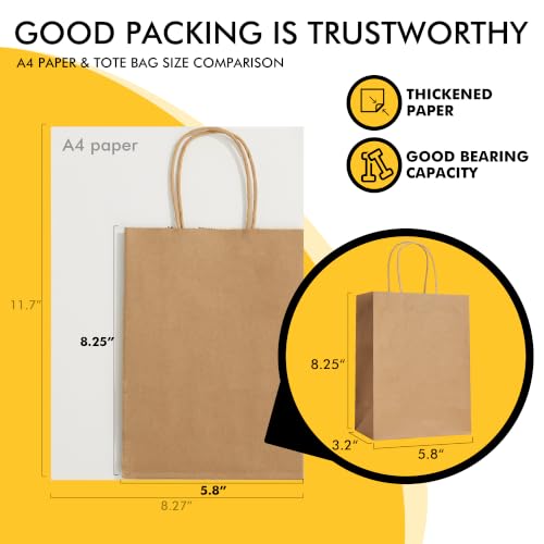 RACETOP Small Brown Kraft Paper Bags 25 Pack 5.8x3.2x8.25 in - color: Brown 5.8x3.2x8.25, size: 1 Count (Pack of 25)