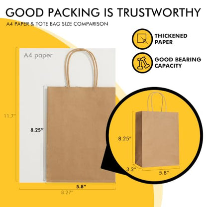 RACETOP Small Brown Kraft Paper Bags 25 Pack 5.8x3.2x8.25 in - color: Brown 5.8x3.2x8.25, size: 1 Count (Pack of 25)