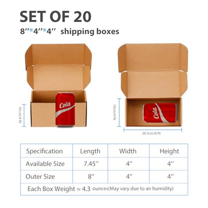Kraft Brown Shipping Boxes 8x4x4 Inches, 20 Pack - color: Kraft, size: 8x4x4 Inch