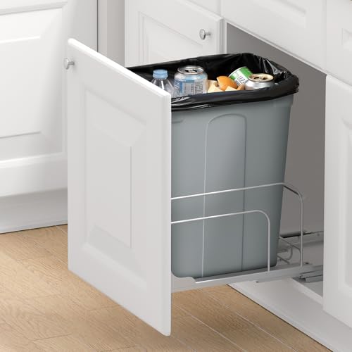 VEVOR Pullout Trash Can for Kitchen Cabinets, 35 QT Garbage Waste Recycling Bin, Under Mount Waste Container, with Heavy Duty Metal Soft Close Sliding System and Door Kit, for Sink, Under Counter - size: 35 QT, style: With Soft Close