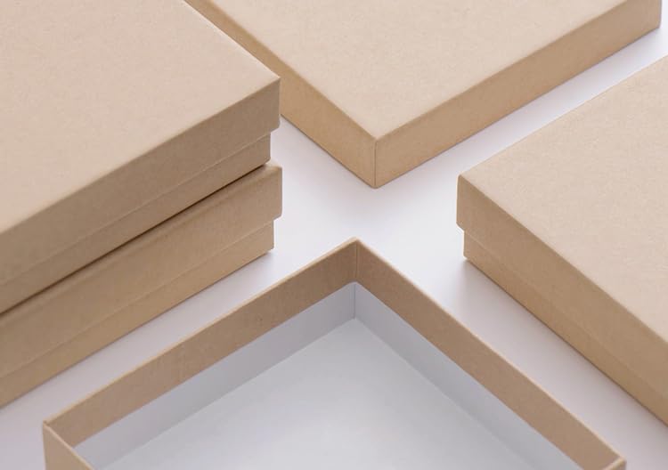 12 Pack Cotton Filled Kraft Brown Paper Cardboard Pendants, Earrings, Charms, Pocket watch Jewelry Gift and Retail Boxes 3 X 2 X 1 Inch #32 Size by R J Displays