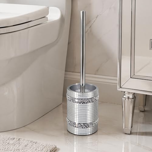 Silver Mosaic Toilet Brush Easy to Clean Household with Holder Set - size: Toilet Brushes Holders