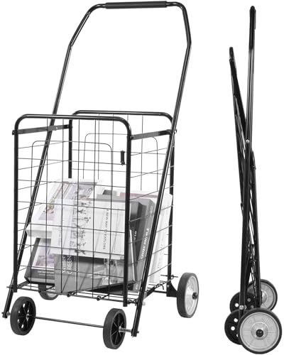 Elevon Foldable Shopping Utility Cart, Collapsible Durable Grocery Utility Cart with Rolling Wheels for Easy Storage, Laundry, Book, Luggage Travel, Compact Portable, Black