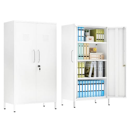 pozdeg 47.24" White Lockable Small Metal Storage Locker - color: White, size: 14.96"D x 27.17"W x 47.24"H