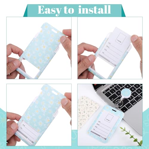 3 Pack Floral Retractable Badge Holder Set, Vertical Id Card Holders - color: Small Daisy
