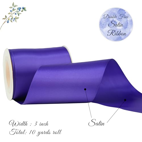 Purple Double-Faced Satin Ribbon, 3 Inch x 10 Yards - color: Regal Purple