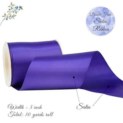 Purple Double-Faced Satin Ribbon, 3 Inch x 10 Yards - color: Regal Purple