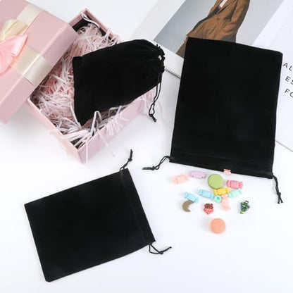 6 PCS Velvet Jewelry Pouches, 2 Sizes Black Velvet Bags with Drawstrings, Small Velvet Pouch for Wedding Party Favors Christmas, 5x7, 6x9 inch
