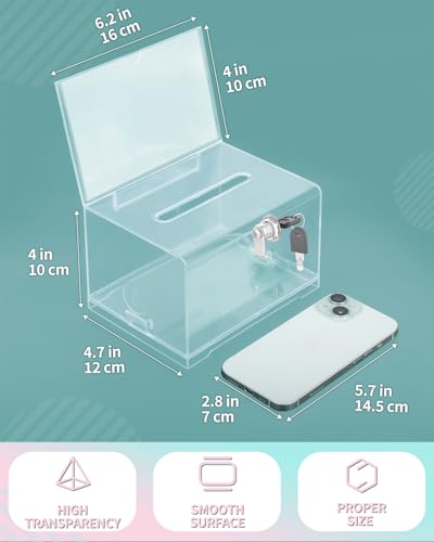 Uniclife 2 Pack 6.2"x 4.7" x 4" Clear Acrylic Donation Box with Lock Slot - color: Clear, size: 2 Pack