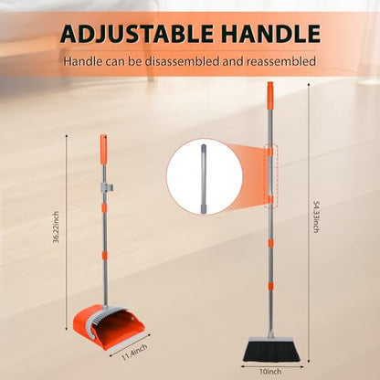 YZO Broom with Dustpan Combo Set, 54.33 Inch Long Handle Standing Design, Dustpan Front Rubber Tight Seal, Broom with 5 Layer Bristles, Suitable for Living Room, Yard, Office and Apartment (Orange) - color: Orange