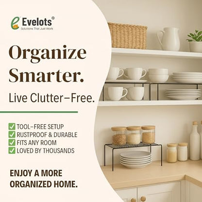 Evelots Wire Shelf Organizer Set Metal Cabinet Shelf Risers, 6-Pack, Black - color: Black - Regular, size: Set of 6