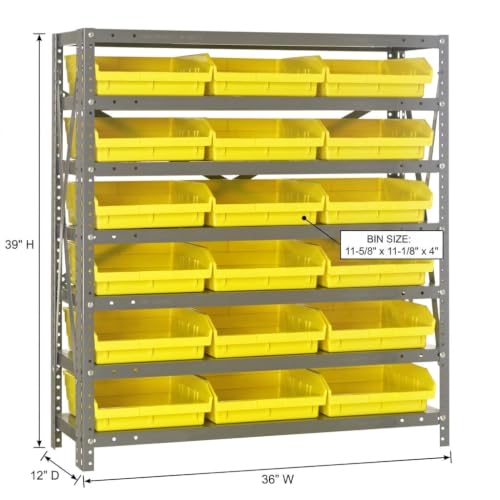 Quantum Storage 1239-109 Steel Shelf Bin Organizer System, 18 4"H Hopper-Front Bins, 7-Shelf Unit, 400 lb Per Shelf, for Warehouse, Shop, Garage & Stockroom, 12"D x 36"W x 39"H, Yellow - size: 39" H x 36" W x 12" D, style: 12" L x 12" W x 4" H 18 Economy