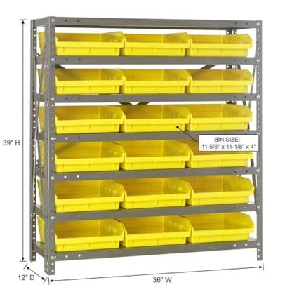 Quantum Storage 1239-109 Steel Shelf Bin Organizer System, 18 4"H Hopper-Front Bins, 7-Shelf Unit, 400 lb Per Shelf, for Warehouse, Shop, Garage & Stockroom, 12"D x 36"W x 39"H, Yellow - size: 39" H x 36" W x 12" D, style: 12" L x 12" W x 4" H 18 Economy