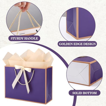 woric 2 Pcs Purple Gift Bags with Handles, 14" Medium Gift Bags - color: Purple