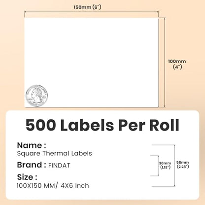 Direct Thermal Label White Vinyl 4 x 6 Inch Printer Sticker 250 PCS - color: White