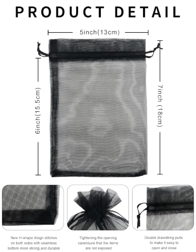 Jexila 100 Pack Mesh Organza Bags 5X7 Inch Drawstring Small Gift Bag Black - color: Black