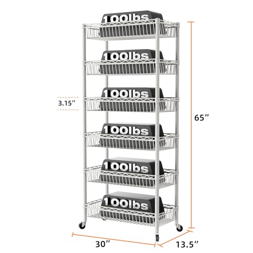 SINGAYE 6 Tier Shelf Wire Shelving Adjustable Storage Shelves Basket Rack - color: White, size: 6-Tier[30"Dx13.5"Wx65"H]