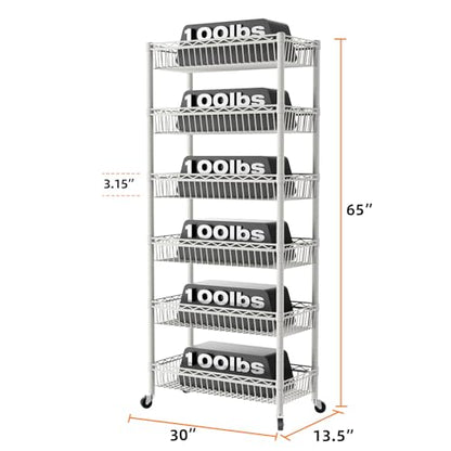 SINGAYE 6 Tier Shelf Wire Shelving Adjustable Storage Shelves Basket Rack - color: White, size: 6-Tier[30"Dx13.5"Wx65"H]