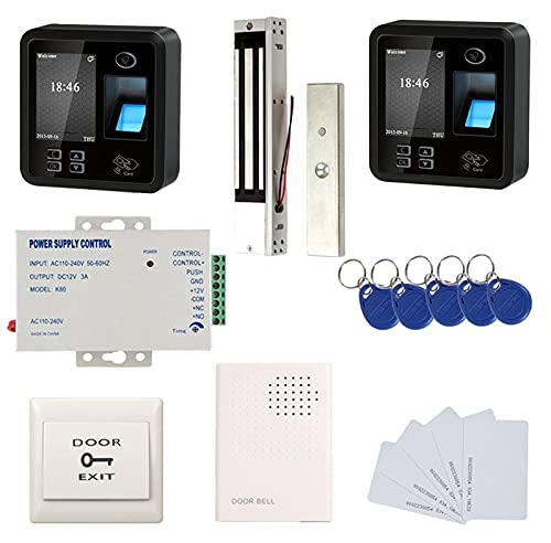 Biometric Fingerprint & RFID Access Control System Track Both Entry and Exit 600lbs Magnetic Lock 110V Power Unit RFID Keychains/Cards Push to Exit Button & Doorbell - size: Fingerprint Track In & Out