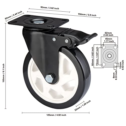 Caster Wheels-5 Inch Swivel Casters Set of 4 Heavy Duty with Brake - color: Black, size: 5"4pack Black