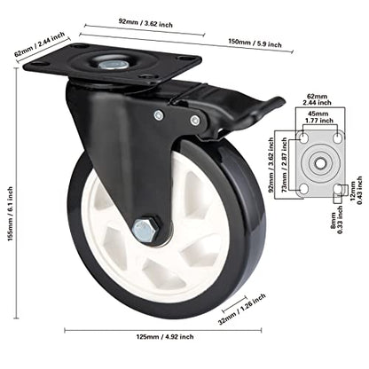 Caster Wheels-5 Inch Swivel Casters Set of 4 Heavy Duty with Brake - color: Black, size: 5"4pack Black