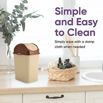 Superio Mini Desktop Trash Can with Swing Top Lid Portable Plastic Garbage Can for Countertop, Desktop, Make up Vanity, Bathroom, Car, Under Sink, Dorm, Compact Waste Bin 5 L, 1.25 Gal (Beige) - size: 1.25 Gallon, style: 1 Pack