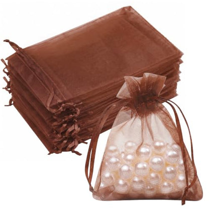 Crweety 50PCS Organza Bags 3x4 Brown Small Gift Bags Mesh Drawstring - color: Brown