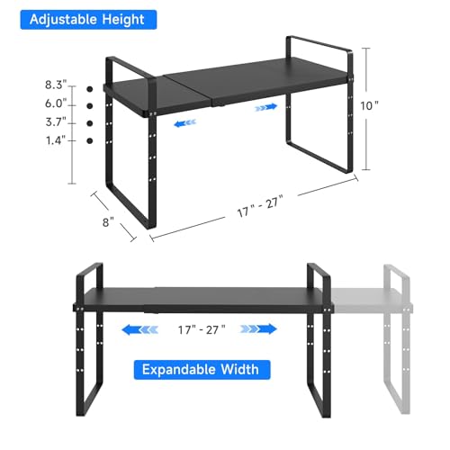 Expandable Cabinet Shelf Organizer, Stackable Kitchen Pantry Counter Storage, Adjustable Closet Cupboard Stand Rack Risers Spice Organization 80LBS Heavy Duty Black Small 1 Pack - color: Black Small