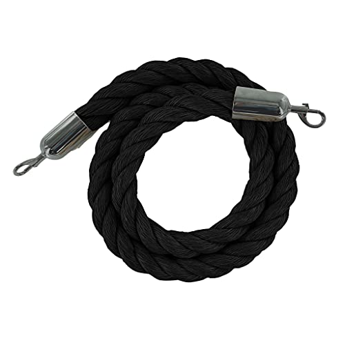 Montour Line Black Heavy-Duty Twisted Polypropylene Rope 6 Feet with Satin Stainless Steel Snaps, Post Queue Line Barrier for Movie Theaters, Grand Openings, Hotels - color: Black