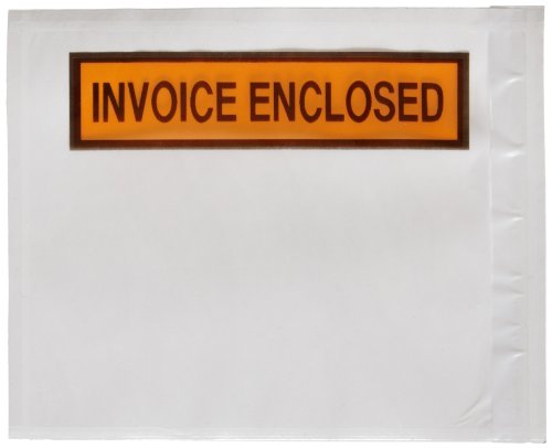 Aviditi PL13 Pre-Printed Envelope,"Invoice Enclosed", 5-1/2" Length x 4-1/2" Width x 2 mil Thick, Orange (Case of 1000) - style: Panel Face
