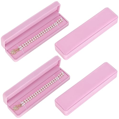 LETURE 4 Pieces Velvet Bracelet Necklace Pendant Jewelry Box, Small Long Jewelry Watch Gift Box for Proposal, Wedding, Engagement, Christmas (Pink-4PCS) - color: Pink-4PCS