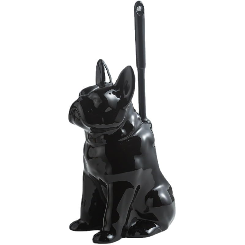 Comeon Ceramic Dog Black Toilet Brush and Holder Set with Plastic Handled - color: Black, size: Dog