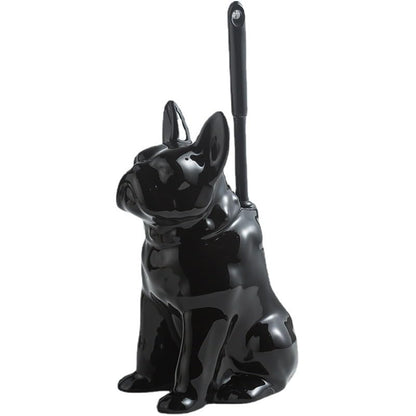 Comeon Ceramic Dog Black Toilet Brush and Holder Set with Plastic Handled - color: Black, size: Dog