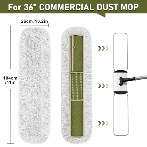 36" Commercial Dust Mop Pads Refills: Reusable Mop Head Replacement - color: Green White