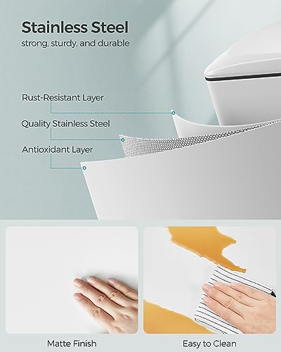 SONGMICS Kitchen Trash Can with Lid, 13-Gallon (50 L) Slim, Stainless Steel - color: White, style: 13 Gal.
