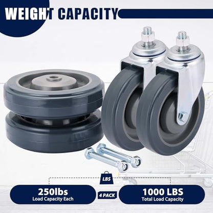MAOPINER 4 Pack 5" Shopping Cart Wheels, PU Casters with Axle Bolts, Grey - color: Grey