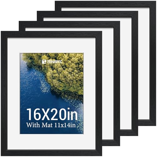 16x20 Picture Frame 4 Pack, 11x14 Mat, Black Wood, Glass - color: Black, size: 16 X 20