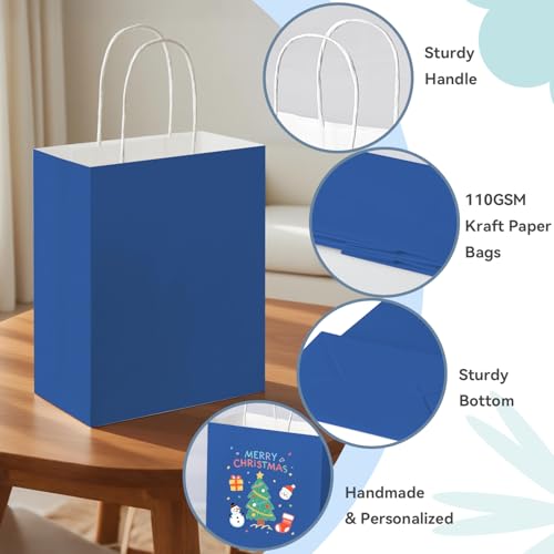 100 Pack Paper Gift Bags with Handles, 8x4.75x10 Inch, Royal Blue - color: Royal Blue