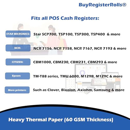 (96 Rolls) 3 1/8 x 230 Yellow Thermal Paper Receipt Rolls (55 GSM Paper Thickness) fits all Clover POS Cash Register Printers from BuyRegisterRolls - size: Pack of 96, style: Yellow Thermal