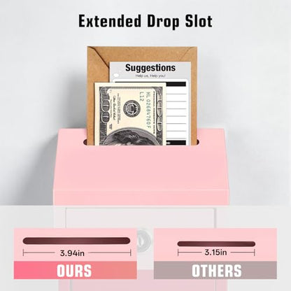 Sumerfnt Locking Cash Box with Slot, Metal Money Donation Box with Lock and 4 Keys Wall Mount, Cash Drop for Farm Stand, Self-Serve Stand, Tips, Fundraising, Pink - color: Pink
