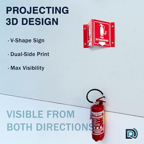 Fire Extinguisher Sign with Arrow, 3D Acrylic V Sign, Wall Mount, 6 Pack - color: Red Acrylic - Pack of 6