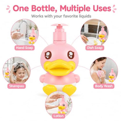Pink Duck Cute Soap Dispenser for Kids Gift - color: Pink