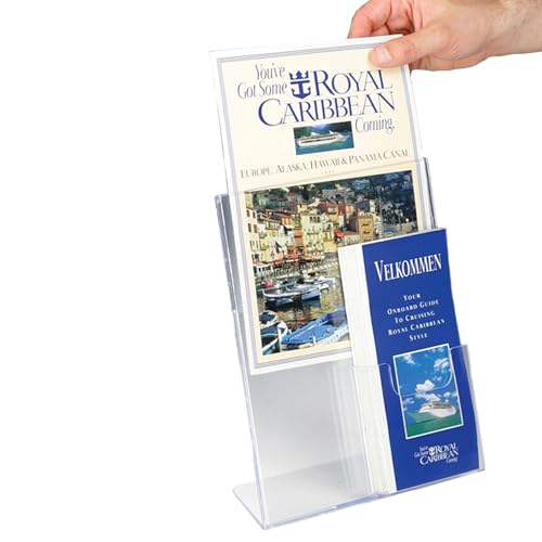 FixtureDisplays® Set of 2 Pcs 8.5 x 11" Acrylic Sign Holder with Pocket for 4 x 9 Brochures, Slant Back - Clear 19013