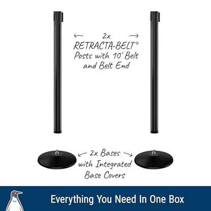 Commercial-Grade Stanchion 2-Pack by Visiontron – RETRACTA-Belt Prime (Model P101SB) 10’ Retractable Belt Barrier - Heavy Base Crowd Control Barrier (Black Post w/Yellow Belt) - color: Black Post w/ Yellow Belt